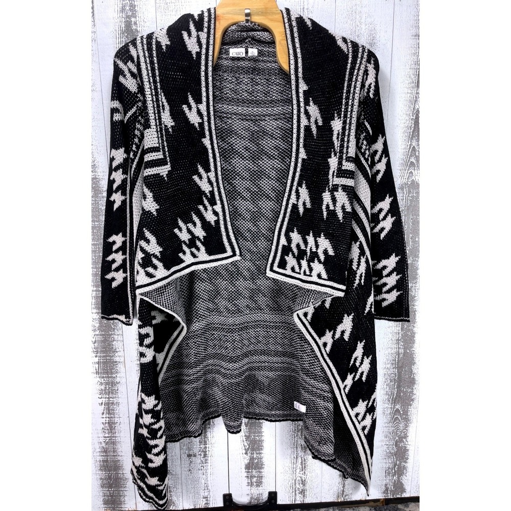 Cato Women's‎ XL Black White Houndstooth Open Front Cardigan Sweater Acrylic